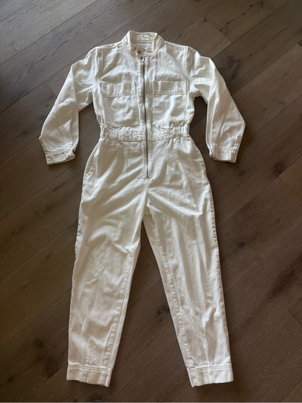 Women’s MNG White Denim Zip-Front Utility Jumpsuit
